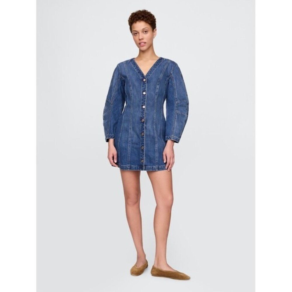 NWT Denim Barrel-Sleeve Mini Dress Size Medium